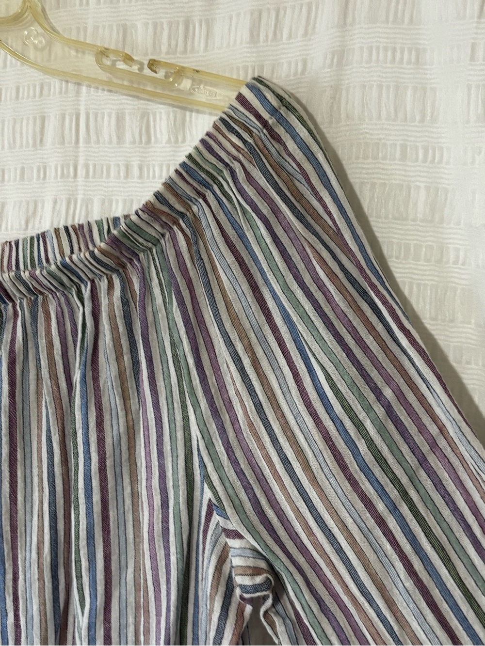 Solitaire Off Shoulder Striped Bell Sleeve Cotton Top Sz Large - Picture 4 of 8